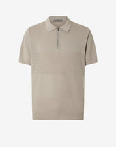 Polo color sabbia con zip in cotone Pima