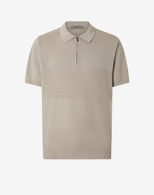 Polo color sabbia con zip in cotone Pima