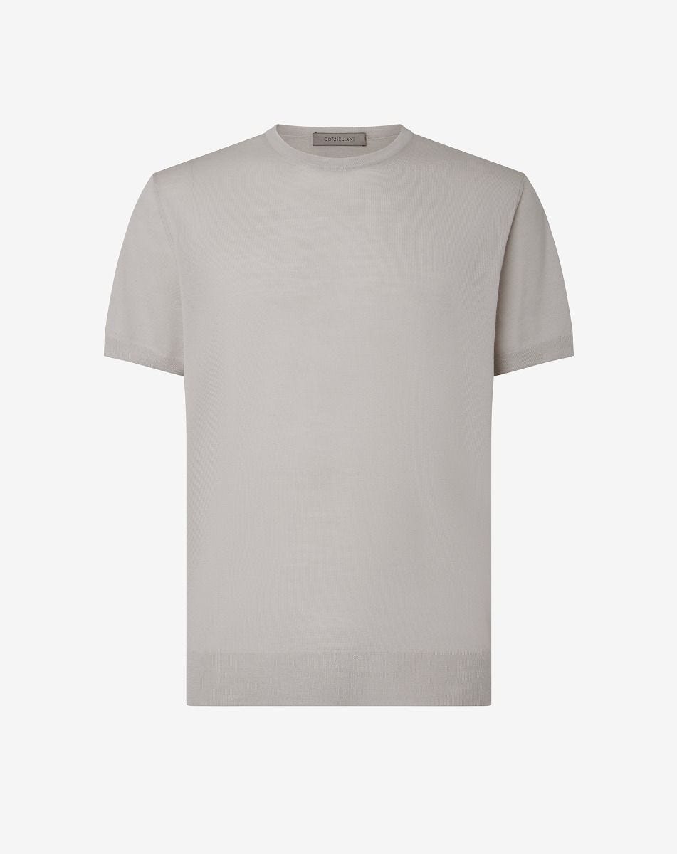 Sweater girocollo beige in lana ultrafine