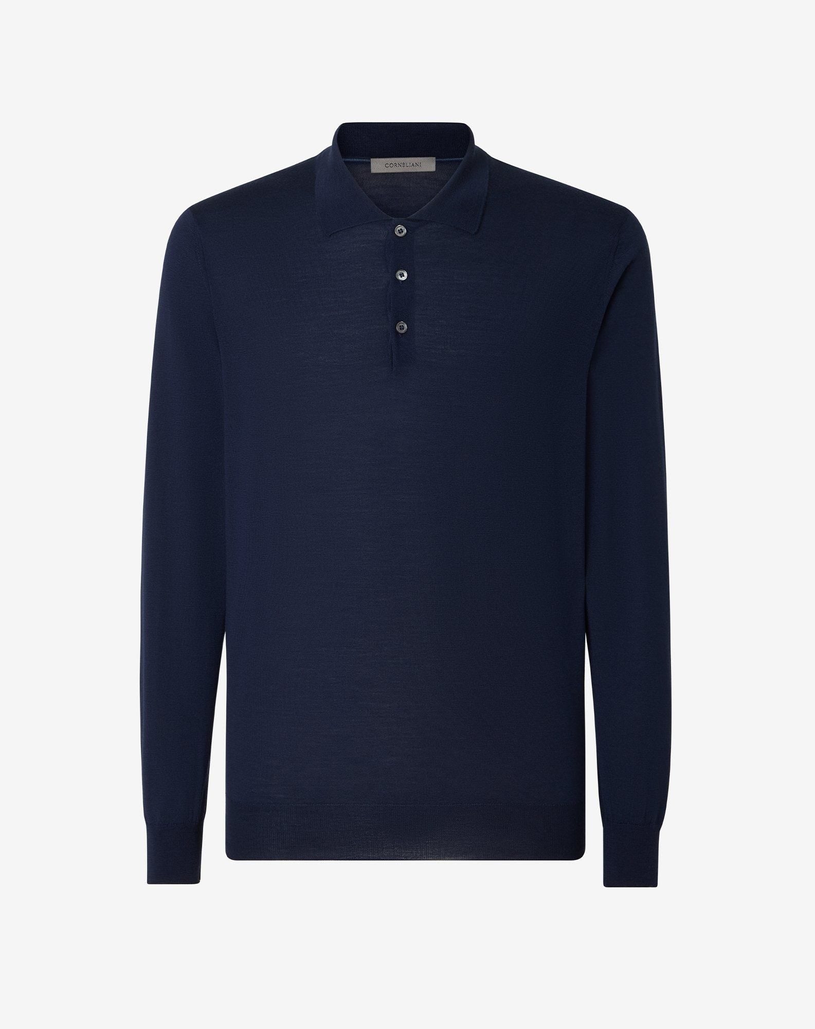 Polo con bottoni blu chiaro in lana ultrafine