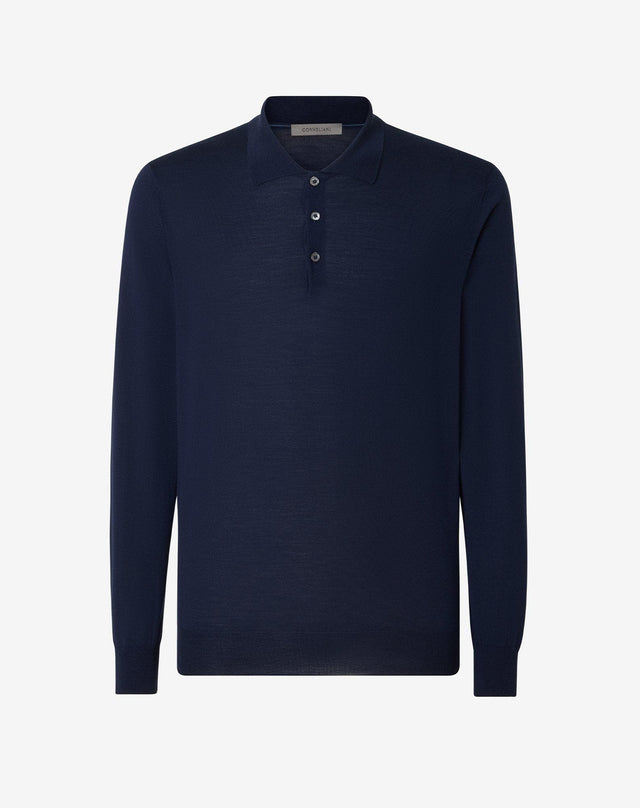 Polo con bottoni blu chiaro in lana ultrafine