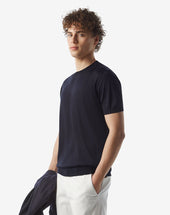 Sweater Girocollo Navy In Pura Seta