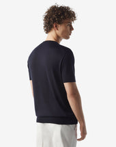Sweater Girocollo Navy In Pura Seta