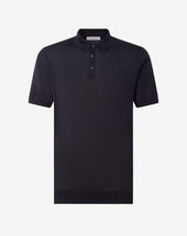 Polo Con Bottoni Navy In Pura Seta