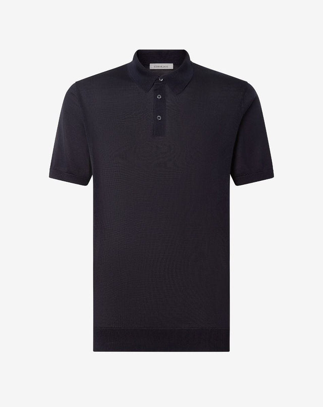 Polo Con Bottoni Navy In Pura Seta