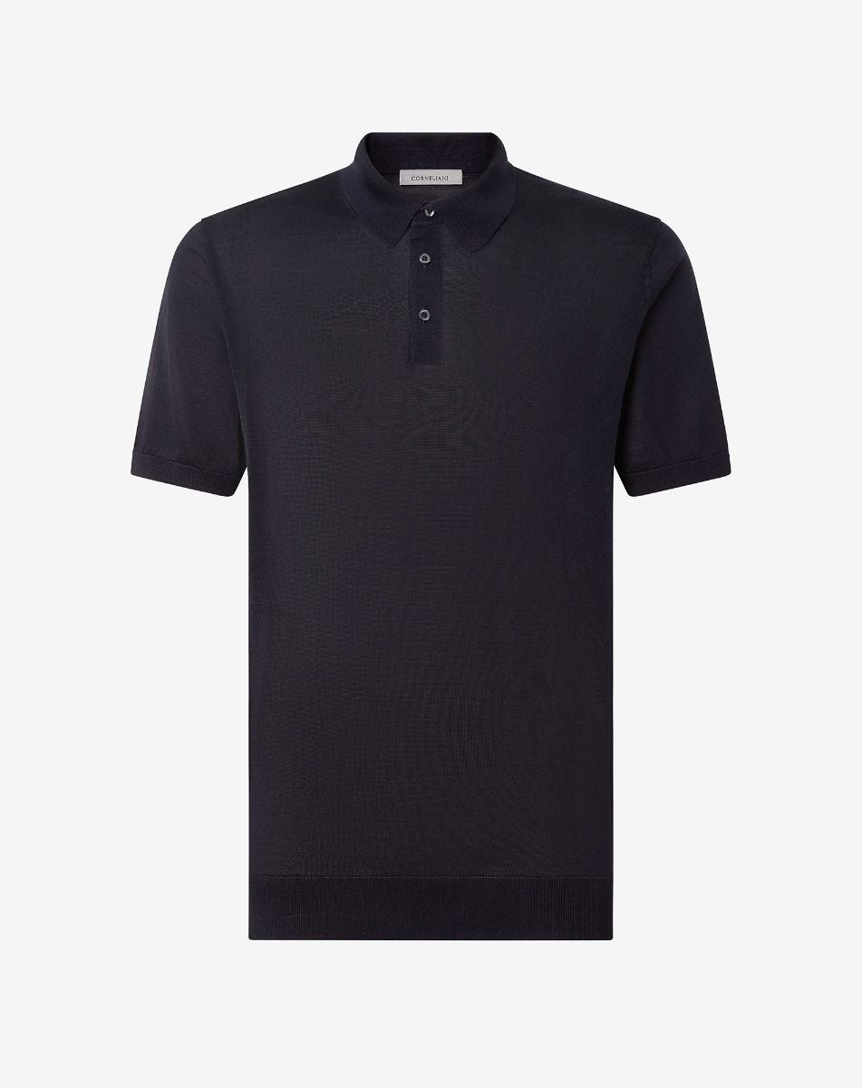 Polo con bottoni blu navy in pura seta
