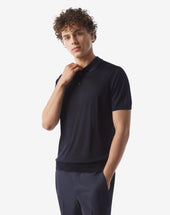 Polo Con Bottoni Navy In Pura Seta
