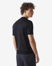 Polo Con Bottoni Navy In Pura Seta