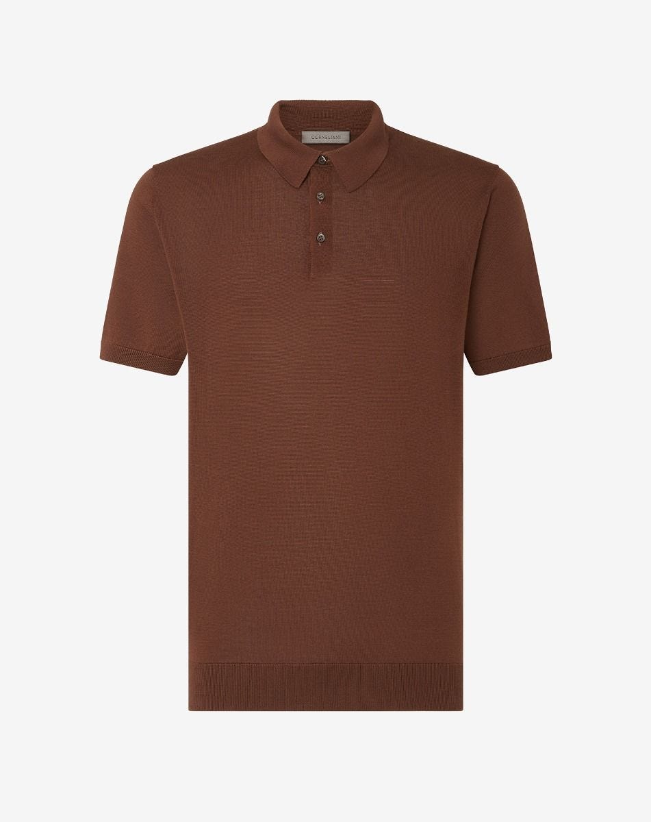 Polo Con Bottoni Color Terra Bruciata In Pura Seta
