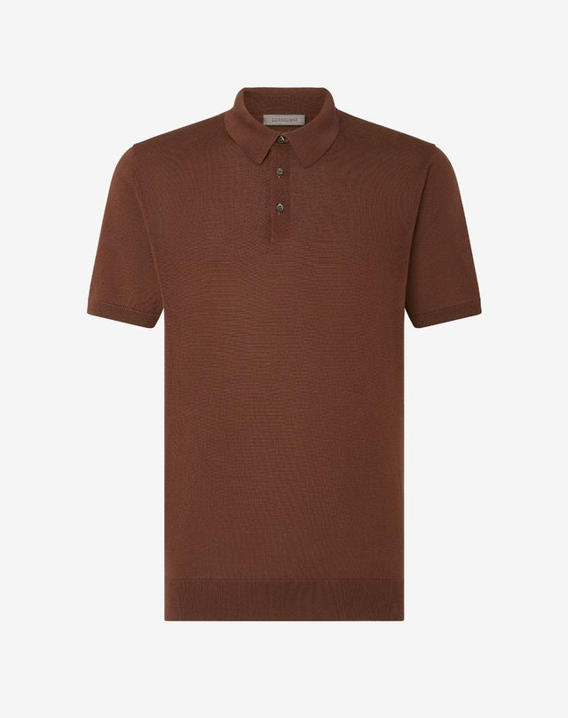 Polo con bottoni color terra bruciata in pura seta