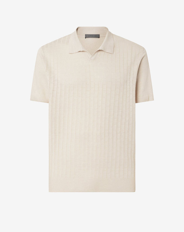 Polo color sabbia in puro lino