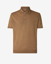 Polo Con Bottoni Nocciola In Lino