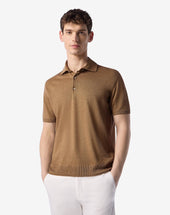 Polo Con Bottoni Nocciola In Lino