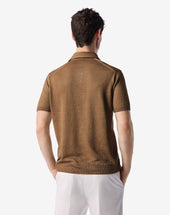 Polo Con Bottoni Nocciola In Lino