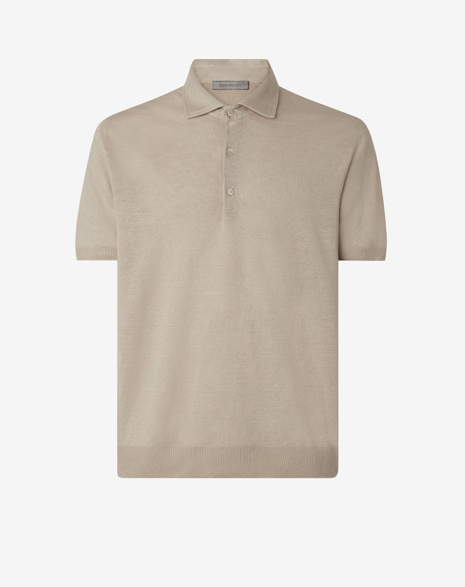 Polo Con Bottoni Bianco Sabbia In Lino
