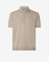 Polo con bottoni bianco sabbia in lino