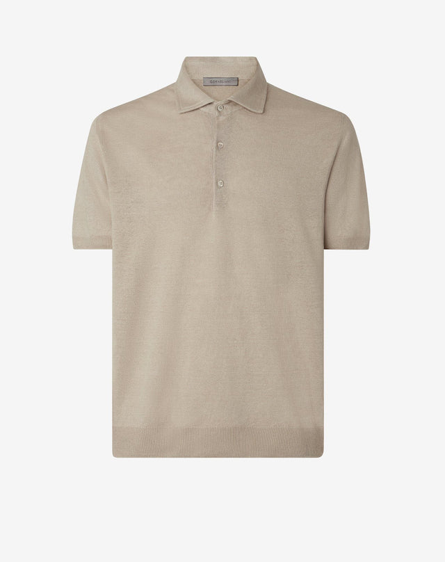 Polo con bottoni bianco sabbia in lino