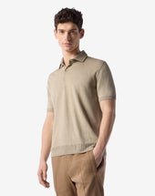 Polo Con Bottoni Bianco Sabbia In Lino