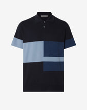 Polo con bottoni toni del blu in cotone organico
