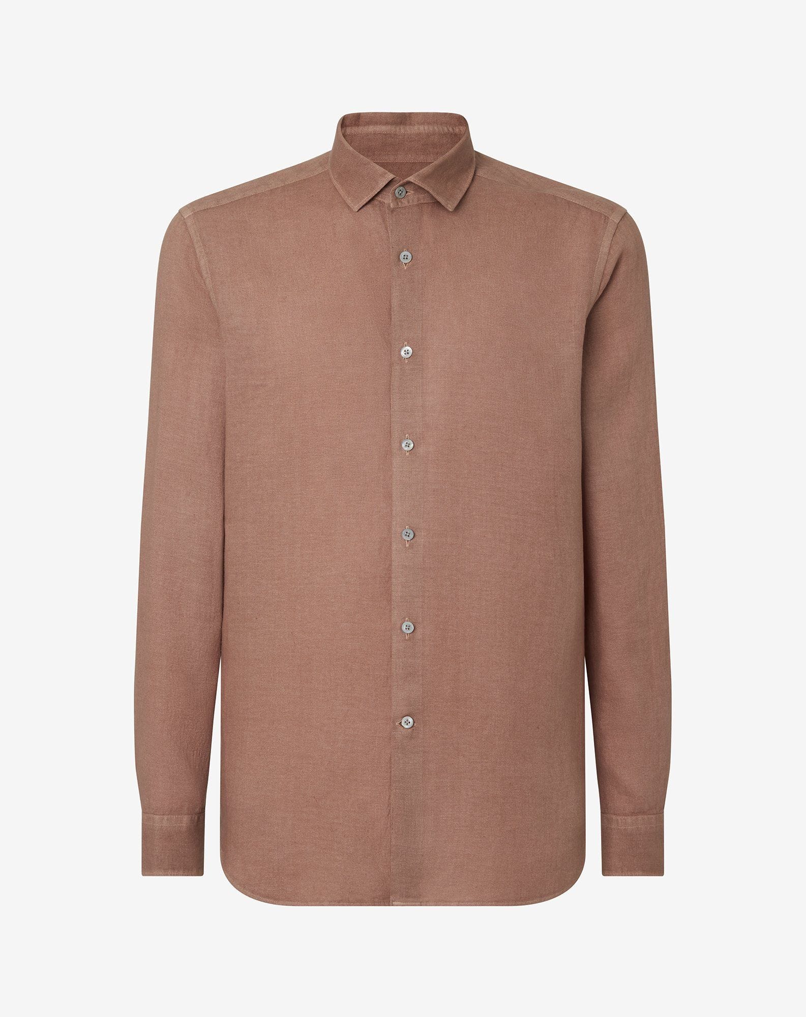 Shirt Color Ruggine In Puro Lino