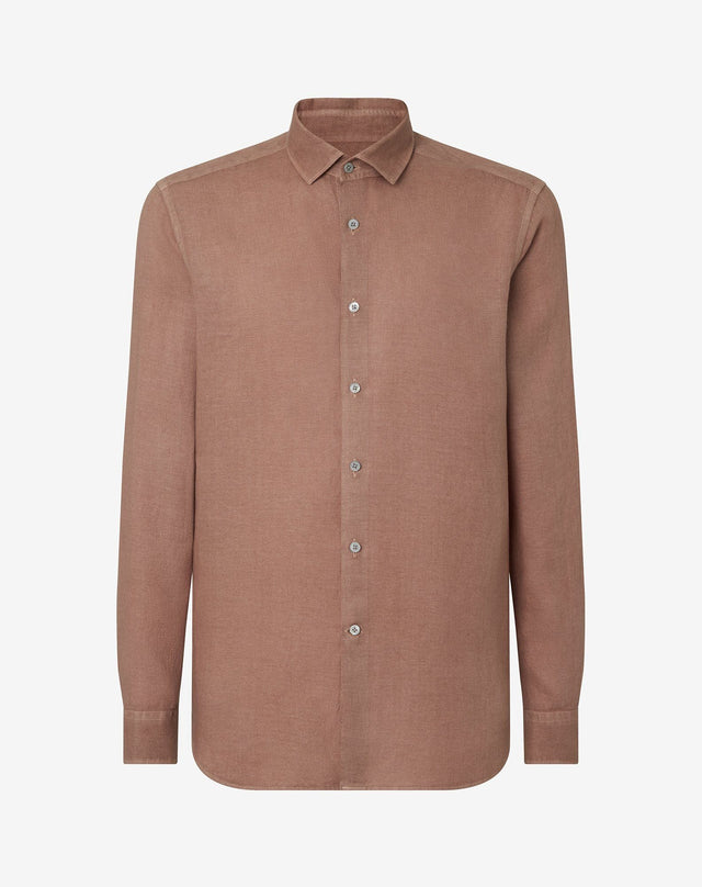 Shirt color ruggine in puro lino