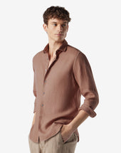 Shirt Color Ruggine In Puro Lino