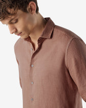 Shirt Color Ruggine In Puro Lino