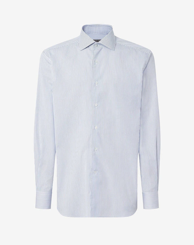 Shirt bianca in cotone con riga nera e blu