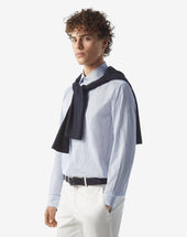 Shirt Bianca In Cotone Con Riga Nera E