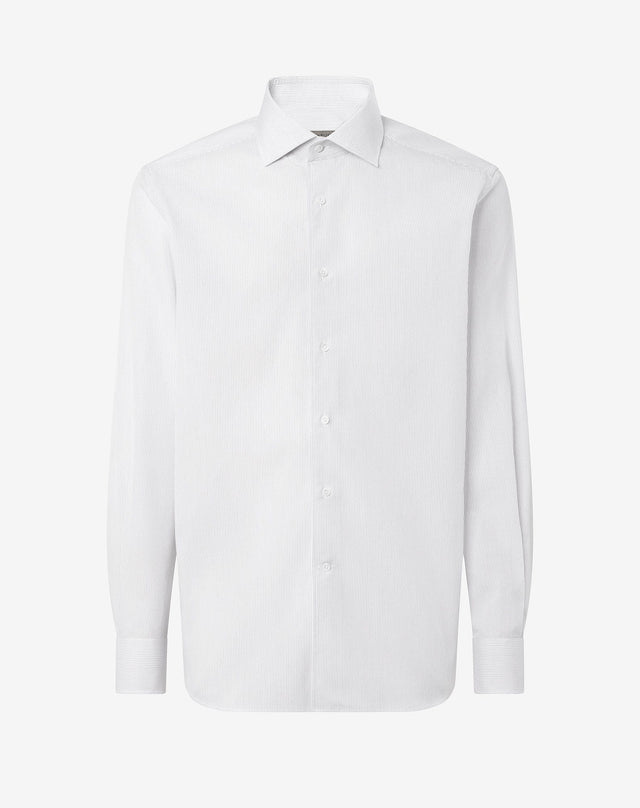 Shirt Bianca Con Riga Blu In Cotone