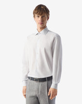 Shirt Bianca Con Riga Blu In Cotone