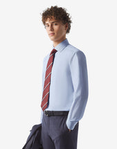 Shirt Con Micro Quadretto Azzurro In Cotone