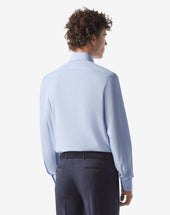 Shirt Con Micro Quadretto Azzurro In Cotone