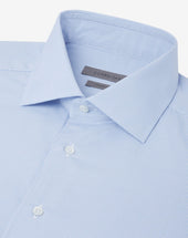 Shirt Con Micro Quadretto Azzurro In Cotone