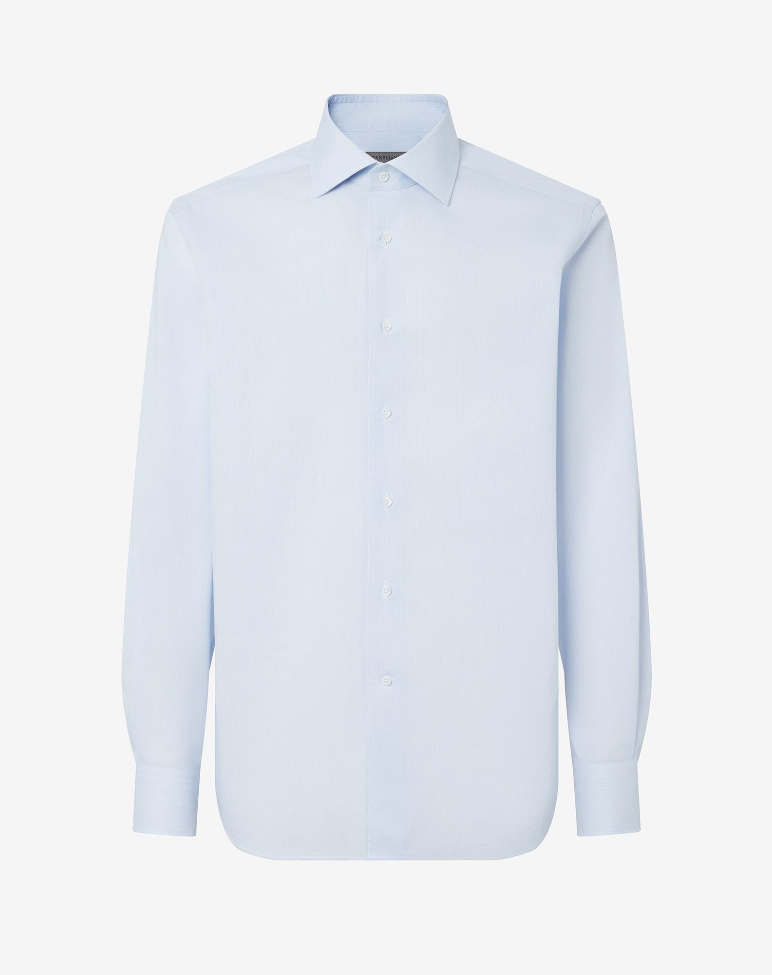Shirt Con Microriga Bianca E Azzurra In Cotone Antipiega