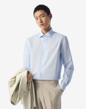 Shirt Con Microriga Bianca E Azzurra In Cotone Antipiega