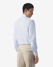 Shirt Con Microriga Bianca E Azzurra In Cotone Antipiega