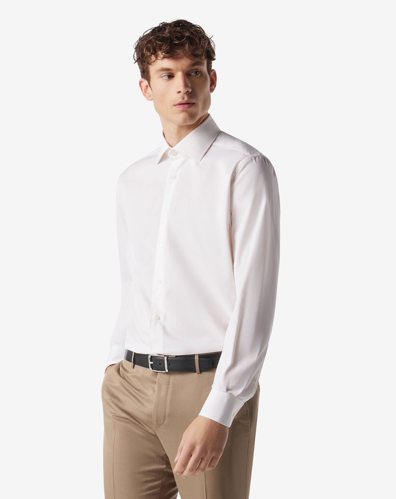 Shirt bianca con riga beige