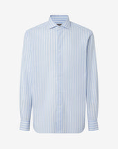 Shirt Con Disegno Rigato Azzurro In Cotone