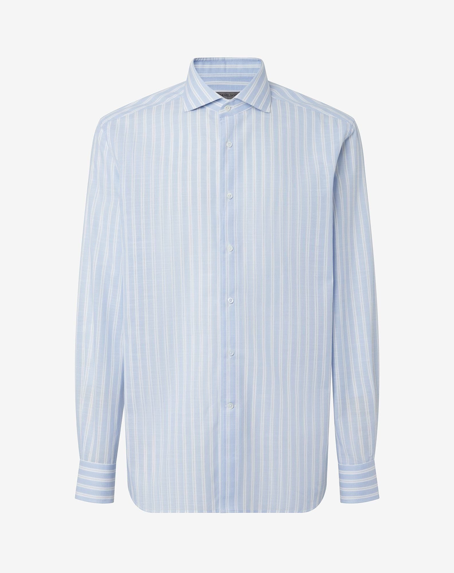 Shirt con disegno rigato azzurro in cotone
