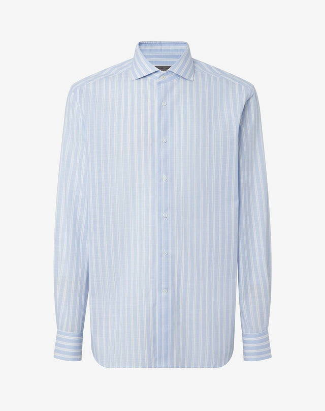 Shirt con disegno rigato azzurro in cotone