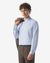 Shirt Con Disegno Rigato Azzurro In Cotone