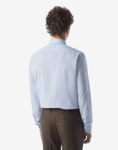 Shirt Con Disegno Rigato Azzurro In Cotone