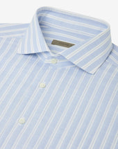 Shirt Con Disegno Rigato Azzurro In Cotone