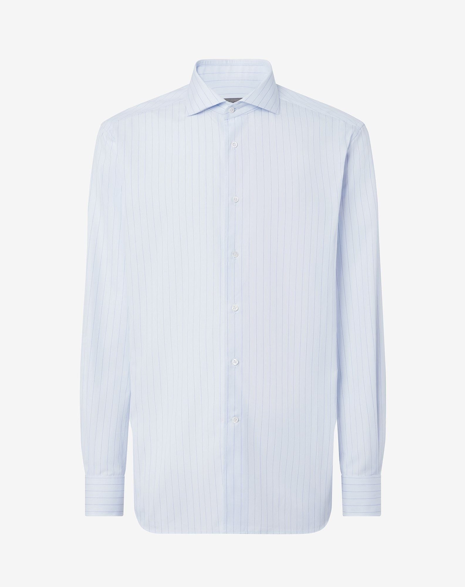 Shirt con riga azzurra e blu in cotone