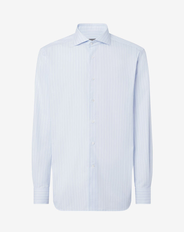 Shirt con riga azzurra e blu in cotone