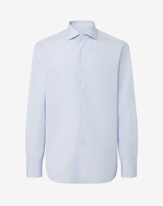 Shirt Con Quadretto Vichy Bianco E Azzurro In Cotone