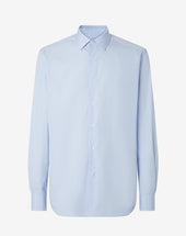 Shirt Con Micro Riga Bianca Azzurra In Cotone