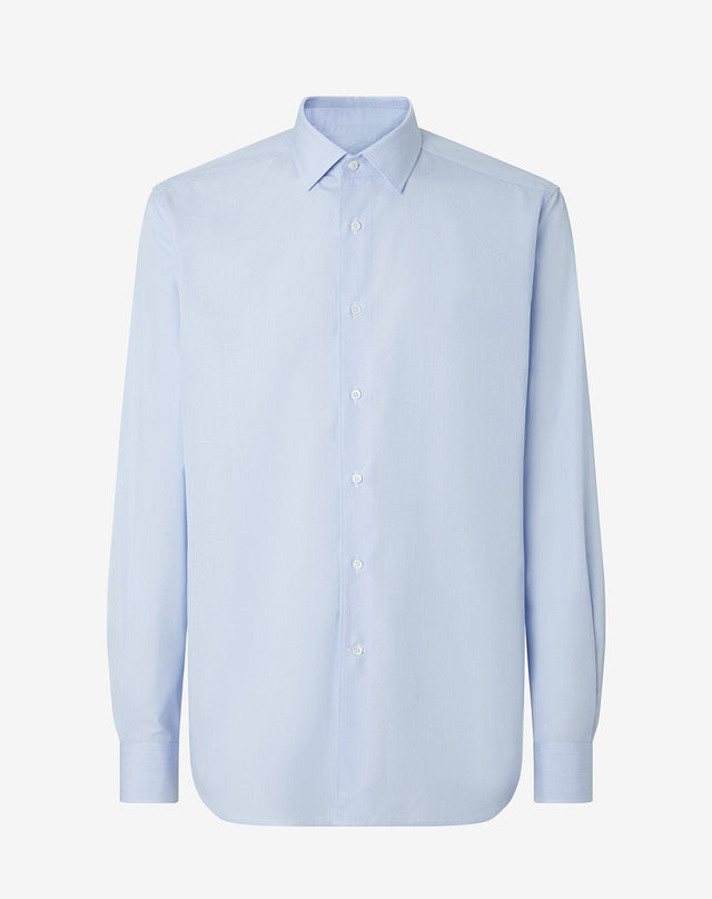 Shirt Con Micro Riga Bianca Azzurra In Cotone