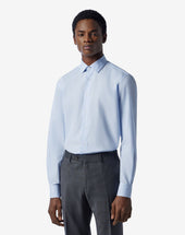 Shirt Con Micro Riga Bianca Azzurra In Cotone
